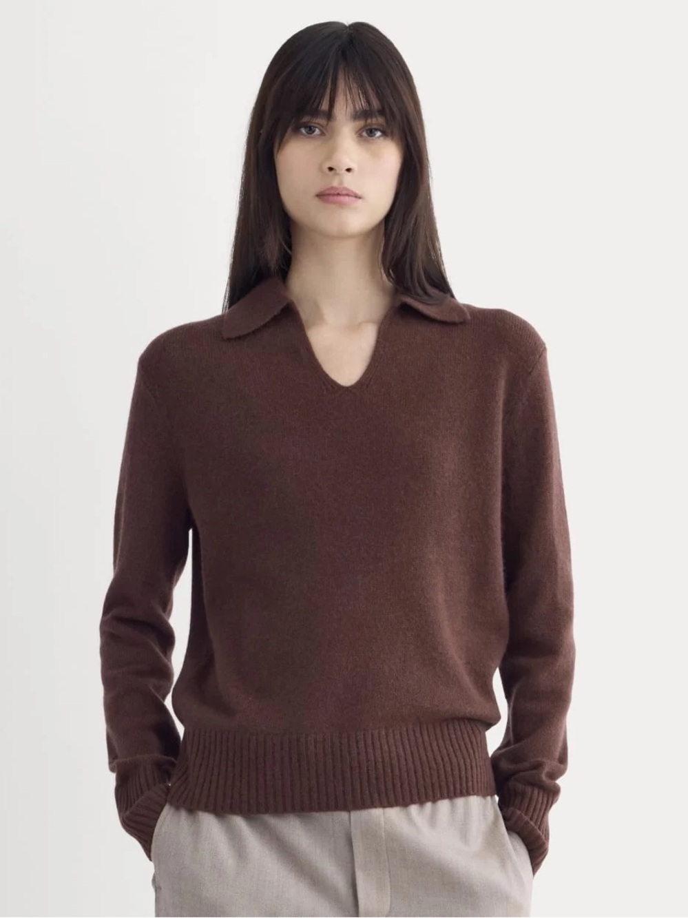 Everlane Cashmere Polo Sweater Dark Mahogany Size M 100% Cashmere NWOT